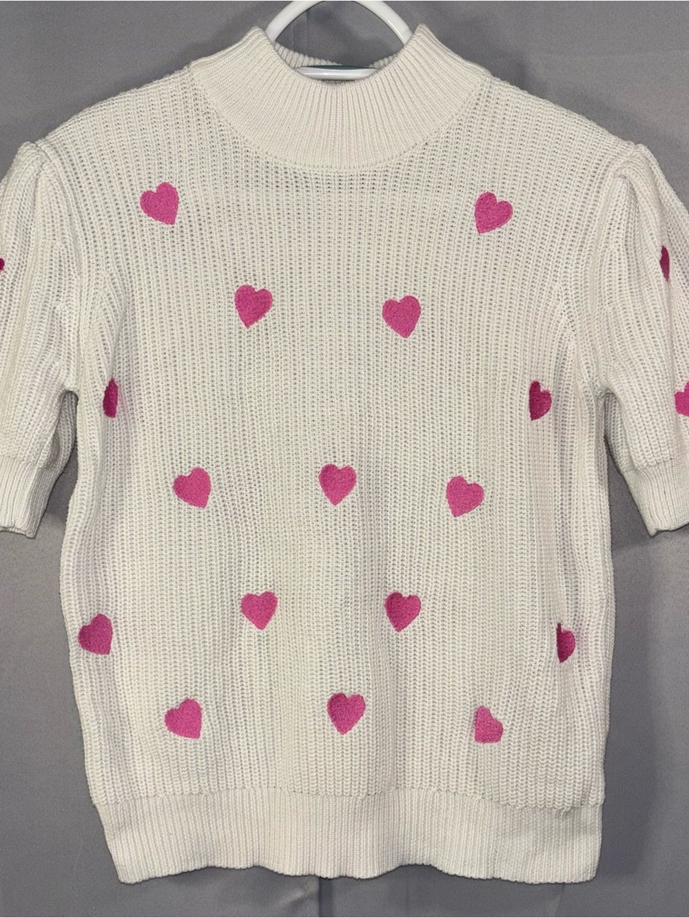 Fate Heart Sweater Size Medium Pink Heart Embroidered Mock Neck Knit Valentines